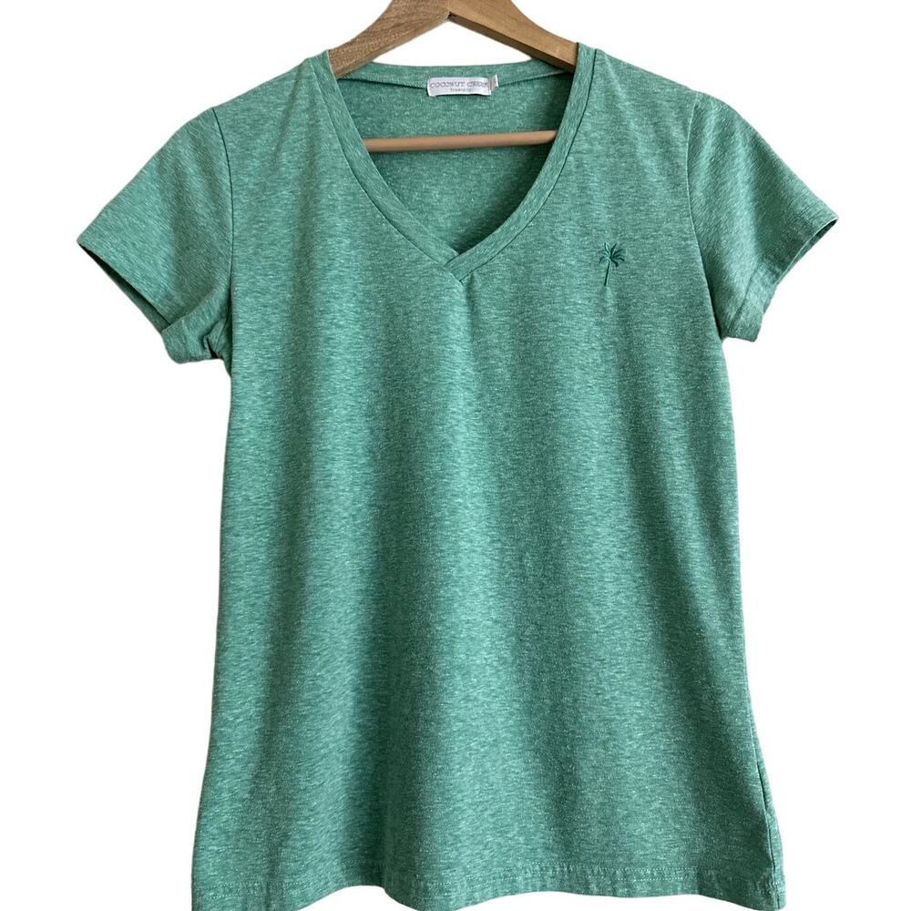 Coconut Creek Heathered‎ Green-Size Large Juniors-Palm Tree Tee Shirt-EUC